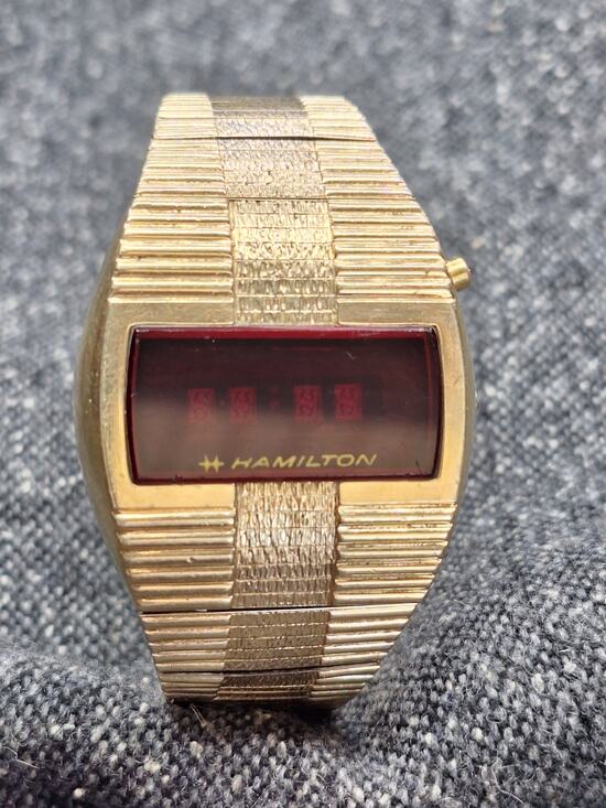 Hamilton QED LED Digital Watch 993276 Working 865 10K Gold Overlay Bark Bracelet main image 5
